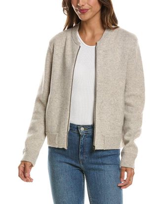 Fort&eacute; Cashmere Zip 100% Cashmere Bomber Cardigan