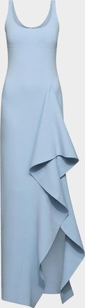 Et Ochs Drew Fine-Knit Ruffle Scoopneck Gown