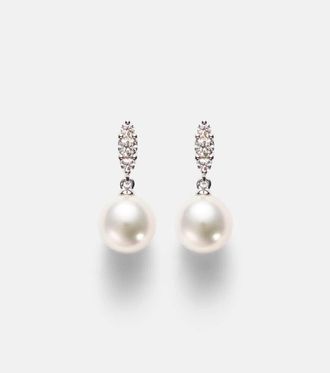 Mikimoto 18kt white gold drop earrings with Akoya pearls and diamonds