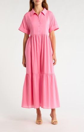 Sugarlips Astera Tiered Maxi Shirtdress in Pink at Nordstrom, Size X-Large