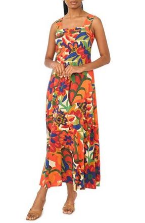 Halogen Floral Challis Tiered Maxi Dress in Hibiscus Red at Nordstrom Rack, Size X-Large