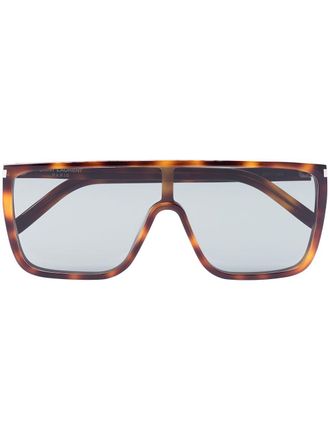 Saint Laurent Eyewear Mask tortoiseshell-effect sunglasses - women - Crystal/Acrylic/Glass Fiber - 99 - Green