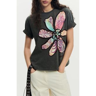 Desigual Floral Cotton Graphic T-Shirt in Dark Grey at Nordstrom, Size X-Small