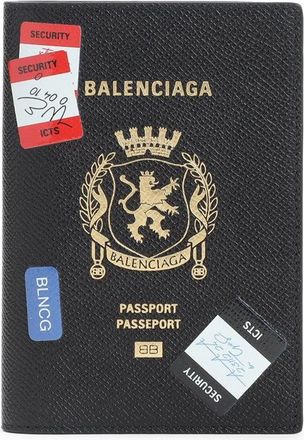 Balenciaga Black Leather Passport Holder-Uomo