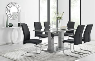 Furniturebox Imperia Grey Modern High Gloss Dining Table & 6 Lorenzo Dining Chairs Set in Black
