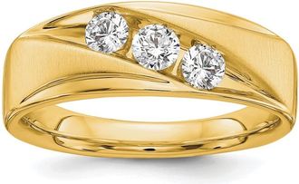 Diamond2Deal 14k Gold Lab Grown Diamond 3-Stone Band Ring 0.6Ct Clarity- VS Color- G-H