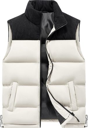 Generic Mens Puffer Gilet Body Warmers Sleeveless Quilted Gilets Cotton Down Jackets Casual Full Zip Color Block Padded Waistcoat Winter Warm Vest Thick Windp