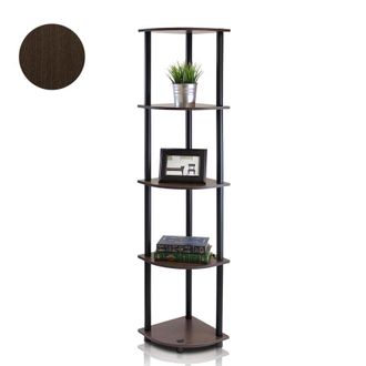 Furinno Turn-N-Tube 5 Tier Corner Display Rack Multipurpose Shelving Unit, Dark Brown Grain/Black