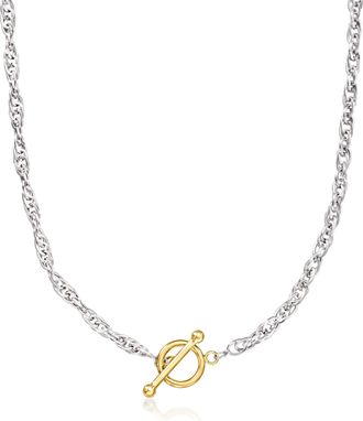 Ross-Simons Sterling Silver and 18kt Gold Over Sterling Singapore-Chain Toggle Necklace