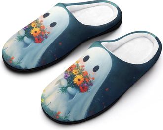 Generic Ghost Flowers Womens Slippers Warm House Slippers Indoor House Shoes with Anti-Skid Rubber Sole