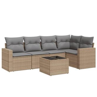 vidaXL Vidaxl - Juego De Sof&aacute;s Jard&iacute;n Con Cojines 6 Pzas Rat&aacute;n Sint&eacute;tico Beige