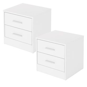 ML Design Ml-design 2x Mesitas De Noche Con 2x Caj&oacute;nes Estante Abierto 38 X 37 X 34 Cm Blanco Manijas Aluminio Mesa Auxiliar Para Libros Tel&eacute;fono C&oacute;moda Lisa Ma