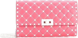 Valentino Pink Quilted Leather Rockstud Spike Wallet On Chain Small (Authentic Pre-Loved)