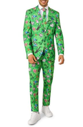 OppoSuits x Minecraft Slim Fit Two-Piece Suit & Tie Set in Green at Nordstrom, Size 44 Regular