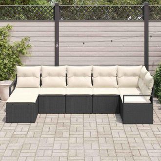 vidaXL Conjunto De Sof&aacute; De Jard&iacute;n 7 Pcs Negro Polirat&aacute;n Vidaxl