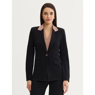Misook Tailored LuxeStretch Contrast Stitch Blazer in Black/charmeuse at Nordstrom, Size Xx-Large