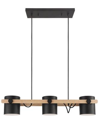 Eglo Eglo Hornwood 3 Light Linear Pendant With Black & Wood Finish & Metal Black Shades