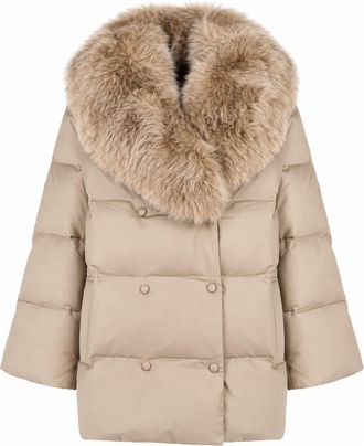 Yves Salomon Weather-Resistant Down Coat with Detachable Fox Fur Collar