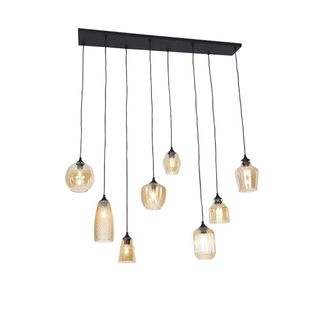 QAZQA L&aacute;mpara colgante art deco negra cristal &aacute;mbar 8 luces