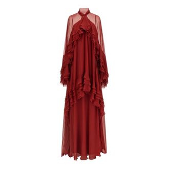 Alberta Ferretti Lange zijden chiffon jurk - Dames - Jurken - Rood - Maat: S Zijde