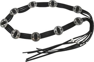 Generic Womens Retro Belts Ethnic Style Inlaid Waist Rope Bohemian Tassel Belt Pendant Thin Waistband (Black)