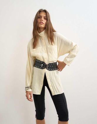 Topshop cintura chunky in vera pelle con borchie nera-Nero