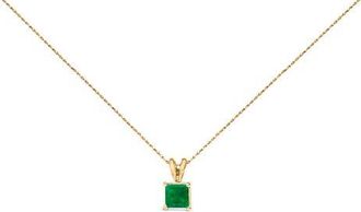 House of Brilliance 14K Gold 5x5 MM Square Shaped Gemstone Solitaire Pendant Necklace in Green Emerald | Yellow at Nordstrom
