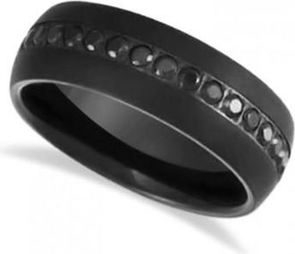 Allurez Mens Zircon Dome Black PVD Tungsten Band (8mm)