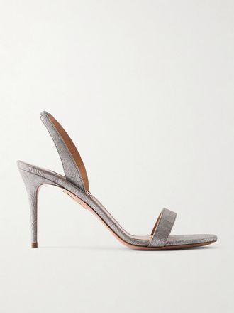 Aquazzura Sandali Slingback In Pelle Testurizzata Metallizzata So Nude 85 - Argento