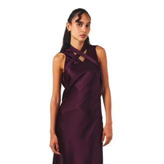 Off-white Off White Dames Cut Out Satijnen Mouwloze Maxi Jurk (Bordeaux)