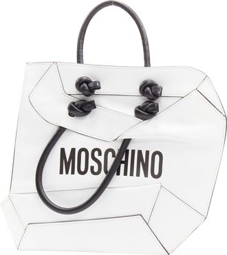 Moschino COUTURE white optical 2D flat shopping tote leather clutch bag
