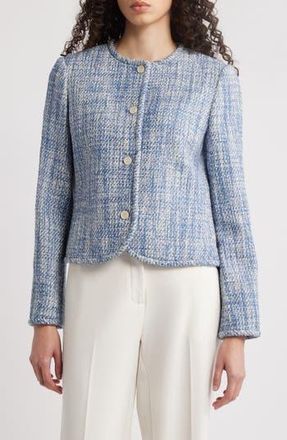 Theory Cotton Tweed Collarless Jacket in Blue Multi at Nordstrom Rack, Size 14