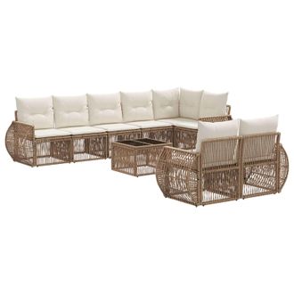 vidaXL Conjunto De Sof&aacute;s De Jard&iacute;n 9 Pcs Beige Y Blanco Crema Vidaxl