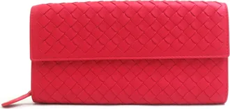 Bottega Veneta Red Color Intrecciato Long Wallet (Bi-Fold) (Pre-Owned)
