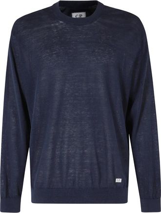 C.P. Company Gebreide trui met ronde hals in Flax - Heren - Ronde hals truien - Blauw - XL - Linnen - Truien & Vesten