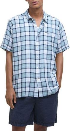 Barbour Midfield Plaid Short Sleeve Lyocell & Linen Button-Up Shirt in Northshore Tartan at Nordstrom Rack, Size Xx-Large