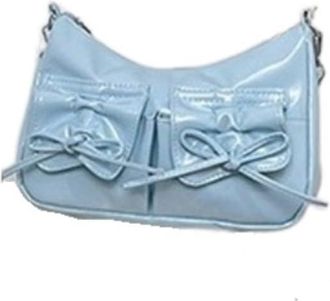 Generic Pu Leather Ruched Crossbody Bag, Women Ruched Drawstring Strap Underarm Bag Simple Handbag(Blue)