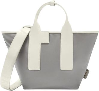 Furla Tote Bags, female, Gray, Size: ONE SIZE Nylon handbag with leather details