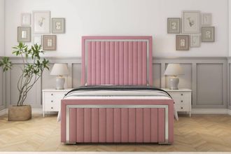 Sloomy Boston Chrome Plush Frame-Mattress - 50 Upholstered Headboard in Pink | Size: Single
