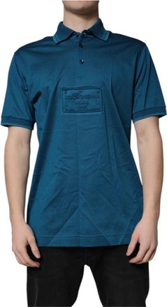Dolce & Gabbana Blauw Logo Katoenen Polo Shirt - Heren - Polos - Blauw - 3XL - Katoen - Tops