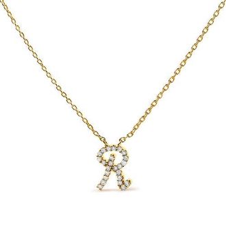 House of Brilliance 10K Gold Diamond Accent A-Z Initial Script Style Pendant Necklace in Yellow | R at Nordstrom