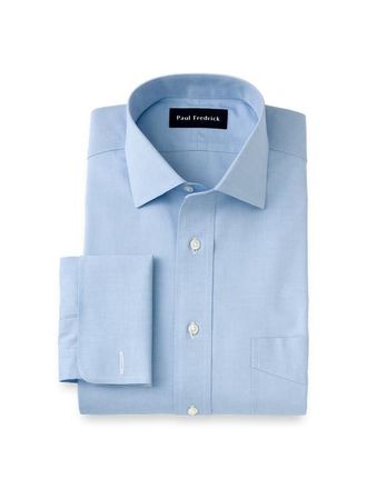 Paul Fredrick Non-iron Cotton Pinpoint Solid Spread Collar French Cuff Dress Shirt in Blue at Nordstrom, Size 16.5 - 32