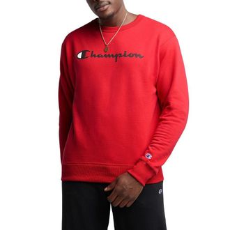 Champion Mens Graphic Powerblend Fleece Crew Sweatshirt, Team Red Scarlet Script, Large