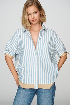 Maeve Mabel Contrast Boxy Oxford Shirt Top