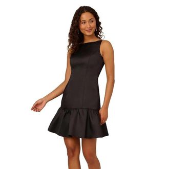 Adrianna Papell Womens Adrianna Papell Mikado Dress Black Ruffle Hem Bow Back Sheath KFC23