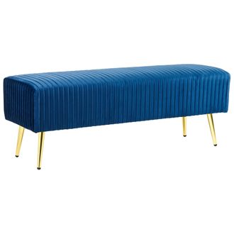 Beliani Banco De Terciopelo Azul Marino Dorado 118 Cm Patas Metal Glamour Paterson