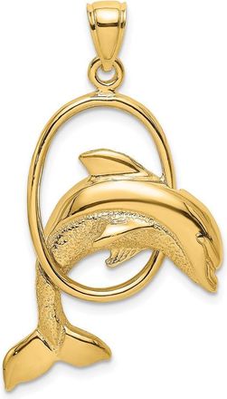 Diamond2Deal 14k Yellow Gold Dolphin Jumping Through Hoop Charm