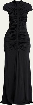Giorgio Armani Embellished Ruched Cap-Sleeve Maxi Dress