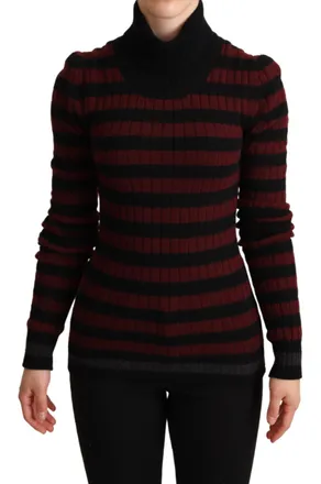 Dolce & Gabbana Womens Wool-Cashmere Striped Sweater Black Virgin