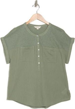 Lucky Brand Mixed Media Short Sleeve Cotton Henley Top in Sea Spray at Nordstrom Rack, Size X-Small